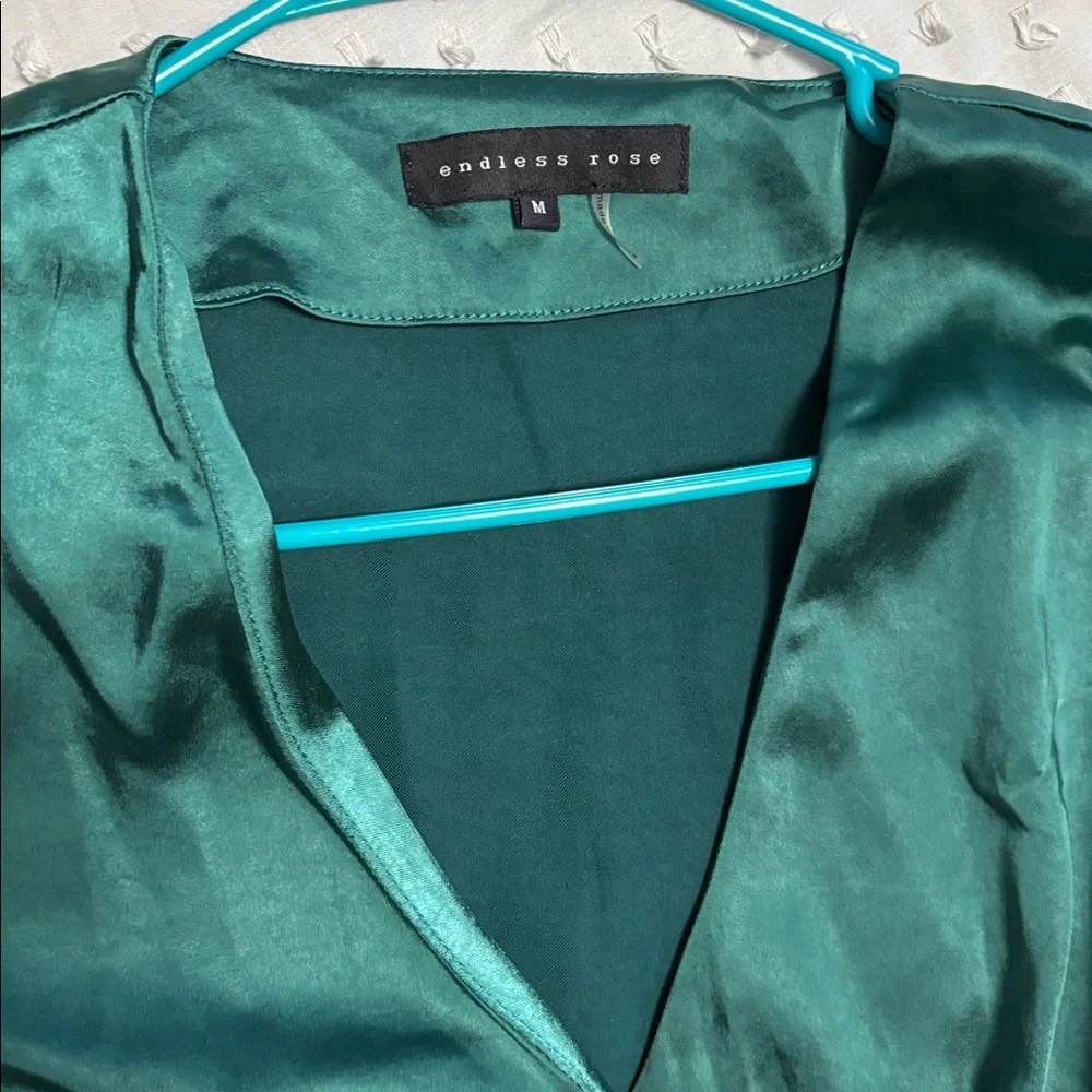 Endless Rose blouse shirt sleeve Women's medium peacock green Pre-owned - Picture 2 of 2